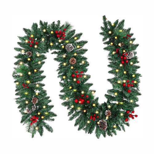 Guirlanda de Natal artificial pré-instalada, com 1,80 m de comprimento e decoração com pinhas. 1