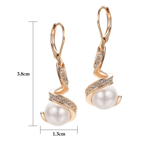 White Pearl Dangle Earrings Rose Gold Plated Leverback 2