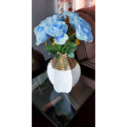 12-Piece Light Blue Artificial Roses – Silk Long Stem, 2