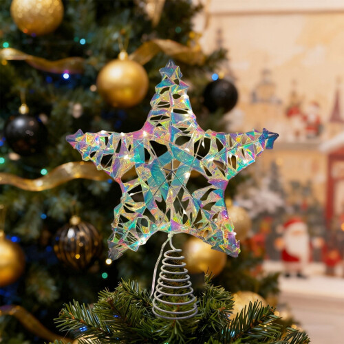 3D Star Tree Topper with LED Lights, Wrought Iron & Glitter 2