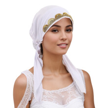 Easy Wear One Size Hijab Sunflower Rhinestones-White os