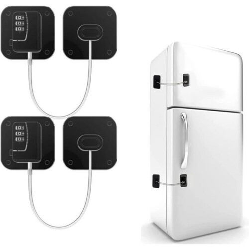 2Pcs Fridge Lock Children, Lock Refrigerator Door Cabinet Window with Code, Adhesive Lock Restrictor Cable Door