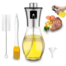Oil Sprayer, ANNEFLY Stainless Steel and Glass Bottle with Brush Funnel, 200ML