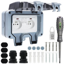 IP66 Outdoor Waterproof Socket with Switch, Double Wall Outdoor Socket for Kitchen, Bathroom, Garage, Pool and
