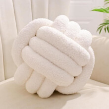 Milky White Knot Cushion, Round Ball Cushion Bedroom Decoration, Aesthetic Living Room Decorative Cushion, Decorative Sofa Cushion, 28CM