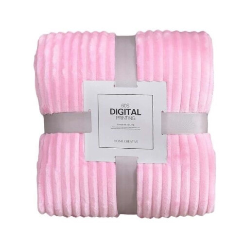 Blanket - Flannel - 180x200 cm - Microfiber - Light pink - Striped texture