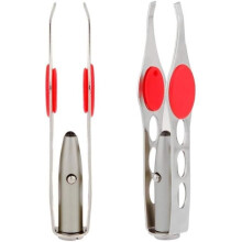 Set of 2 tweezers with LED light, slanted tip, stainless steel 366