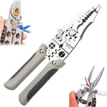 Pince à Dénuder - Multifonctionnel - Dénudeur Automatique - Acier au carbone - Poignée PVC - Couleur Gris