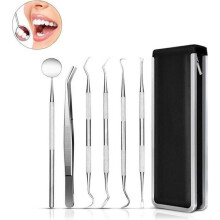 Dental Tools Per Set Stainless Steel Probe Hook Scaler Tweezer Mirror Teeth Cleaning Kit with Case