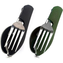 3 in 1 Camping Cutlery Set Stainless Steel Utensils Detachable Travel Cutlery Set