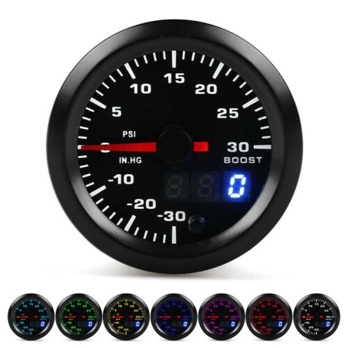 Universal 7 Color LED Turbo Boost Gauge 52mm Digital Display Pointer 2"