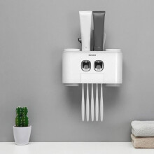 Automatic Toothpaste Dispenser Dustproof Brush Holder Cups No Nail Wall Mount-TIM