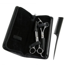 Set of 2 Stainless Steel Hairdressing Scissors with Finger Rest 6.5 & 6" + Comb