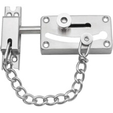 Stainless steel sliding cylinder lock with anti-theft chain and screws, silver