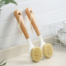 Set of 2 wooden dish brushes with long handles, for effective cleaning of pots and pans