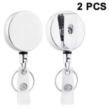 Set of 2 heavy-duty retractable badge reels with ID support strap and key ring - Retractable cord