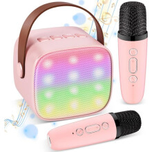 Wireless Karaoke Microphone for Kids, with 2 Mics, Gift for Girls 4-12 Years Old Birthday Toy for Girls, Pink