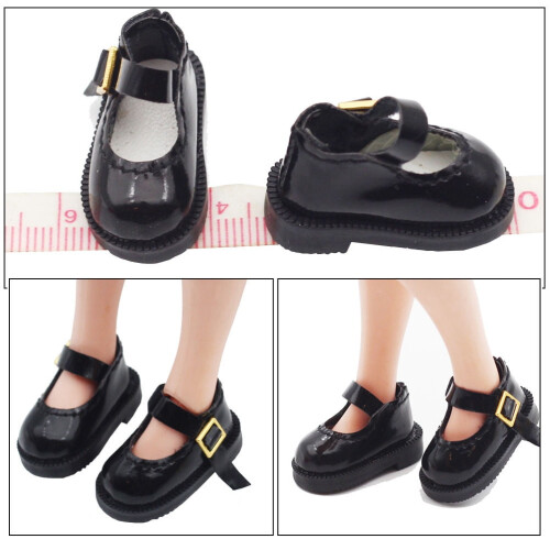 Sapatos de boneca DIY pretos em PU (1 par, 1,3 x 0,7 x 0,6 polegadas)