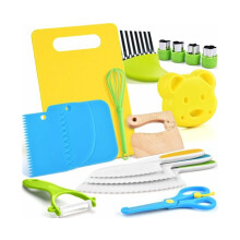 17 Piece Kids Kitchen Set Real Montessori Kitchen Utensils for Kids Safe Knives