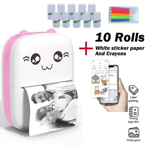 Mini Portable Bluetooth Thermal Printer, 10 Rolls Adhesive Paper, Compatible with Android/iOS, Pink