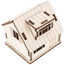 Miniaturehus i træ, beige, 6,7 x 6,3 x 6,2 cm.