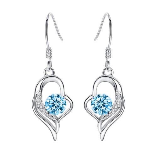 925 Sterling Silver Plumeria Drop Earrings Blue One Size