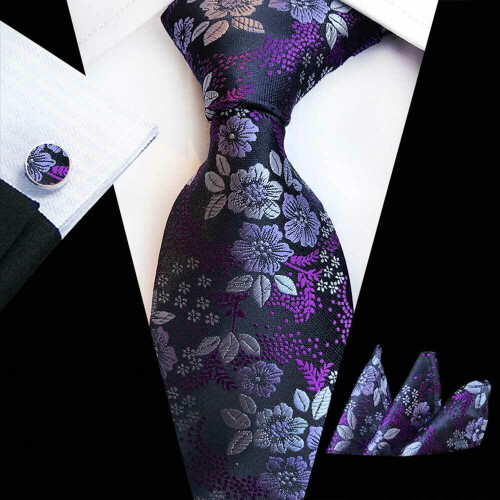 Herrset med blommönster, slips, näsduk och manschettknappar