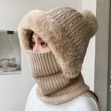Women's Windproof Knitted Hat and Scarf Set with Fleece