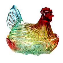 Kristallglas-Hühnerform-Bonbonniere,-Glasierte Farbe