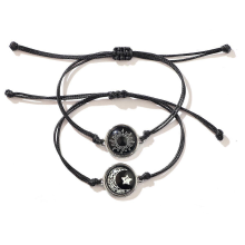 Bracelets pour couples, lot de 2 bracelets lumineux et polyvalents, tissés à la main, motif soleil et lune, ornés de pierres précieuses.