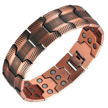 Bracelet en cuivre pour homme, 3 fois plus résistant, en cuivre pur à 99,99 %, magnétique avec aimants, longueur ajustable grâce à un o