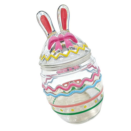 Easter Themed Glass Clear Candy Jar With Rabbit Chick Eggs-C