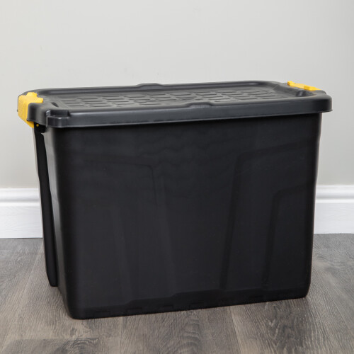 Samuel Alexander 60L Heavy Duty Lockable & Stackable Storage Tub Chest with Clips in Black 2