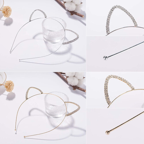Bling Kitten Hairbraces, Ασημένια Στρας Κρίκοι Μαλλιών Γατούλας για Αξεσουάρ με Θέμα Ζώα, 2