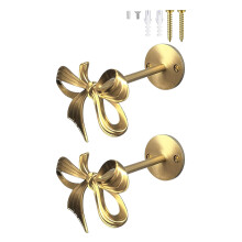 2 Pieces Brass Curtain Pull Back Hooks Gold Bows Wall Mounted