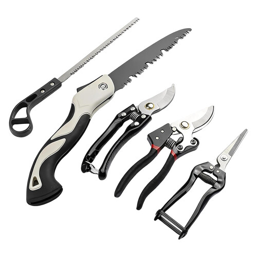 5 Piece Garden Tool Set with Pruning Shears and Folding Saw