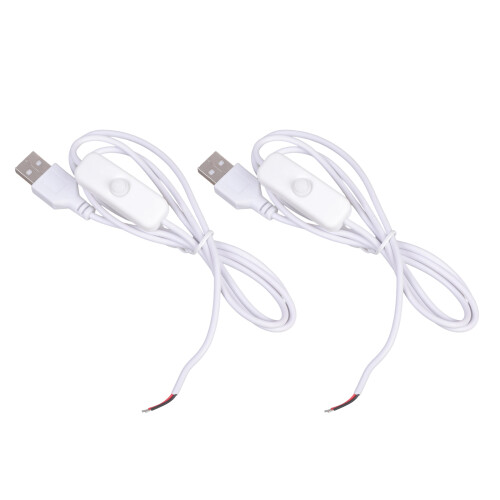 Practical USB Power Cable with Switches 2 Pin Bare-White 1m