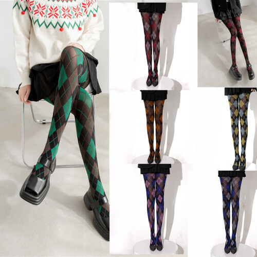 Stretchy Nylon Pantyhose With Argyle Plaids Pattern-red gray 1
