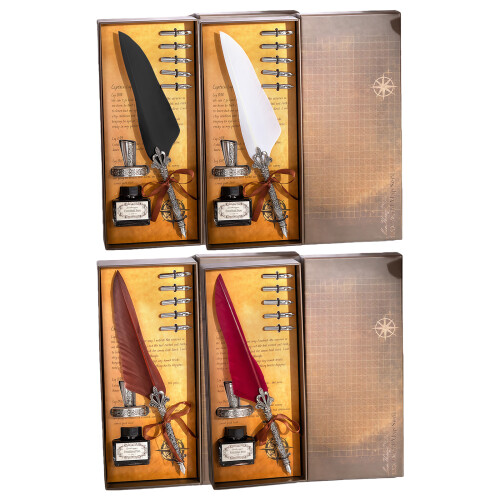 Antiqued Quill Pen Retro Engraved Feather Dip Pen Include-Black 1