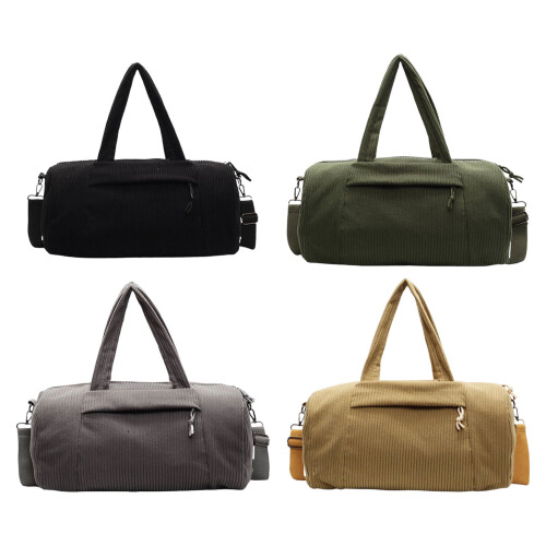 Corduroy Duffle Bag Spacious Lightweight Design Shoulder-Black 1