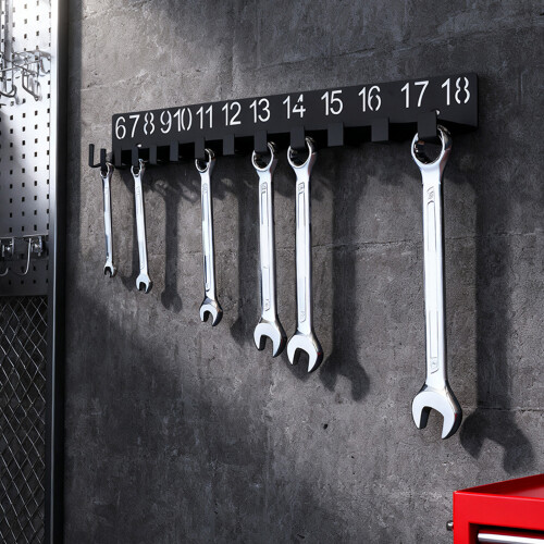 Sturdy Black Iron Wrench Rack Wall Mounted Space Saving-Set 1