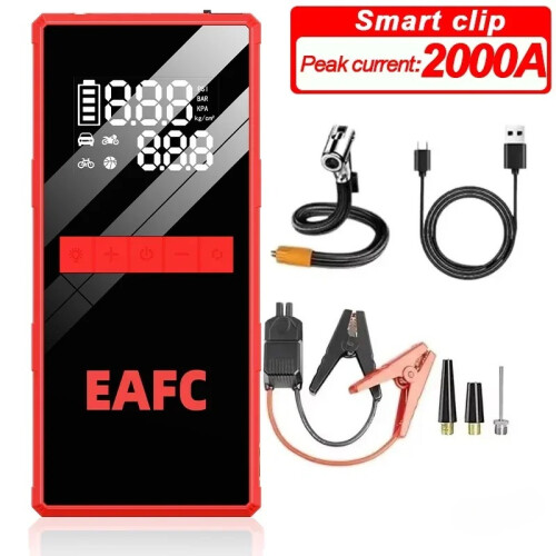 Arrancador de coche neumático EAFC 4 en 1, 2000 A, con clip inteligente