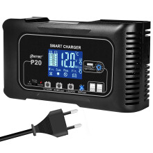 Cargador de batería para coche HTRC 20A/10A con pantalla LCD automática, 20A-Negro-Enchufe europeo