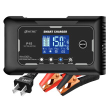Cargador de batería para coche HTRC 20A/10A con pantalla LCD automática, 15A - Negro - Enchufe estad