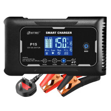 Cargador de batería para coche HTRC 20A/10A con pantalla LCD automática, 15A - Negro - Enchufe britá