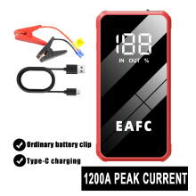 Arrancador portátil para coche EAFC, batería de 12 V, 1200 A, con pinza estándar.