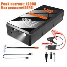 Arrancador portátil para coche EAFC con cable para neumáticos, 1200 A, clip inteligente.
