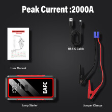 Arrancador de coche con pantalla digital para emergencias, 2000 A