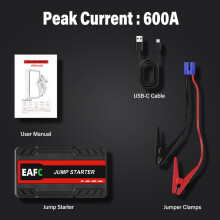 Arrancador de batería portátil EAFC para coche, 2000A-600A, 12V, 600A
