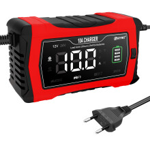 Cargador de batería para coche HTRC 20A/10A con pantalla LCD automática, 10A-Rojo-Enchufe europeo